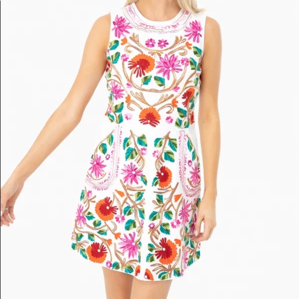 Roller Rabbit White Kuzu Embroidery Kiki Dress M